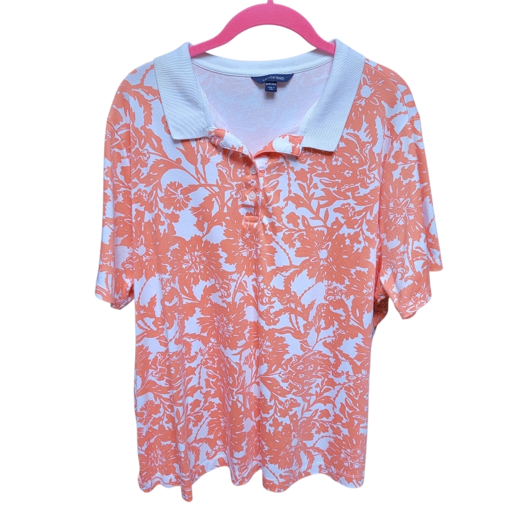 Lands' End Coral and White Floral Button Down Shirt Womens 3X